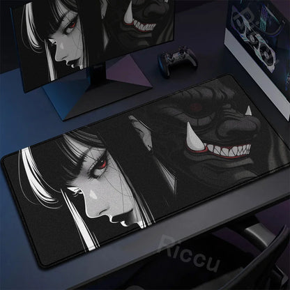 40x90cm Gaming Samurai Oni Mouse Pad Japan Mask Girl Deskmat Large Gamer Professional Premium Mousepad Speed Control Accessories