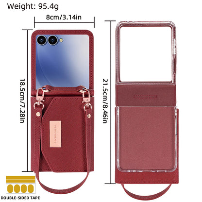 VIETAO Dark Red PU Leather Wallet Phone Case with Wrist Strap for Galaxy Z Flip 7/6/5/4/3 Women's Fashionable Phone Cover Case