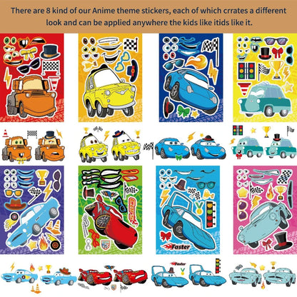 16Sheets Cars Lightning Mcqueen  Make Your Own Face DIY Puzzle Stickers Party Favors Kids Toys Birthday Gifts