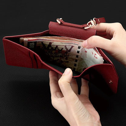 VIETAO Dark Red PU Leather Wallet Phone Case with Wrist Strap for Galaxy Z Flip 7/6/5/4/3 Women's Fashionable Phone Cover Case