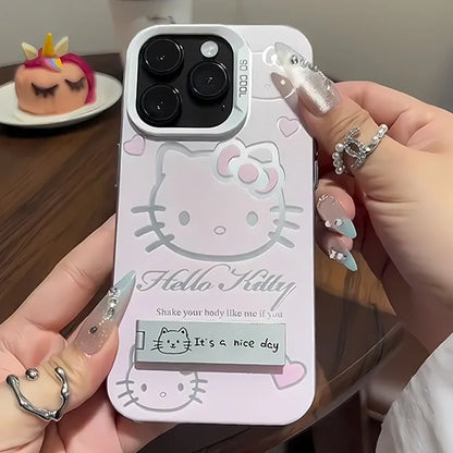 Luxury Pink HelloKitty With Bracket Phone Case For iPhone 17 16 15 14 13 12 11 ProMax XR XS 8 Plus Soft Anti Drop Silicone Cover