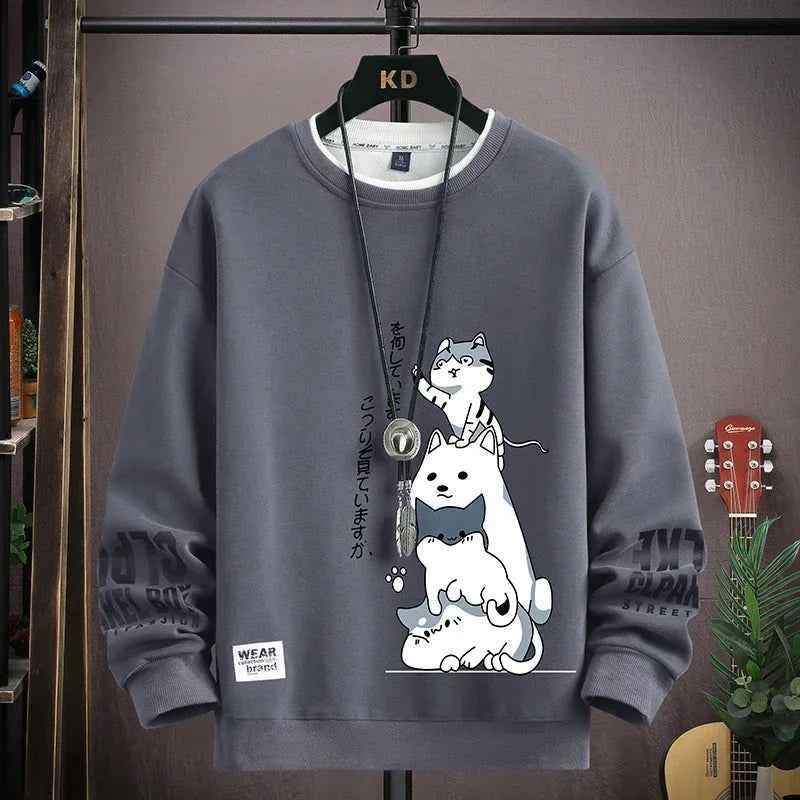 Autumn Men's Sweatshirt Adolescent Astronaut Printed Long Sleeve T-shirt Fashion Men's Clothing Grey O Neck Harajuku Top New