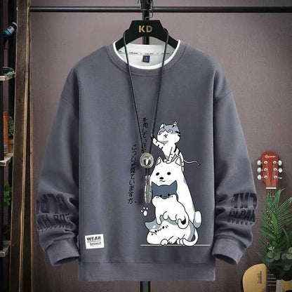 Autumn Men's Sweatshirt Adolescent Astronaut Printed Long Sleeve T-shirt Fashion Men's Clothing Grey O Neck Harajuku Top New