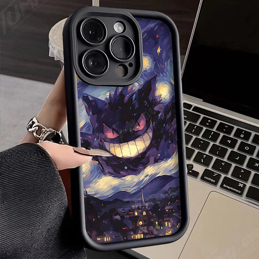 Oil Painting P-Pokemon Case for iPhone 14 15 Pro Max 13 12 11 X XS XR 7 8 Plus SE 2020 Shockproof Soft Silicone Protective Cover
