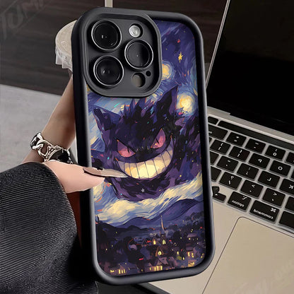 Oil Painting P-Pokemon Case for iPhone 14 15 Pro Max 13 12 11 X XS XR 7 8 Plus SE 2020 Shockproof Soft Silicone Protective Cover
