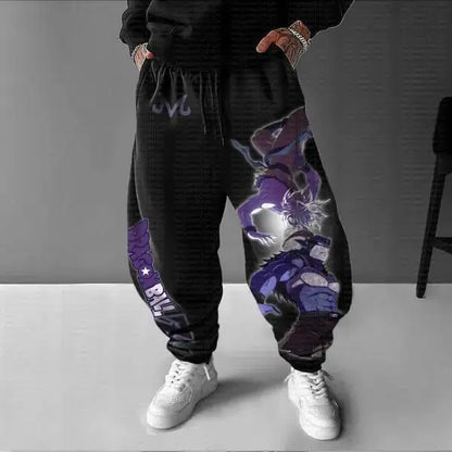 Chinese Pure Cotton Mens Black Harem Pants New Goku Print Loose Fit Autumn Casual Trousers Extra Large Size High Quality