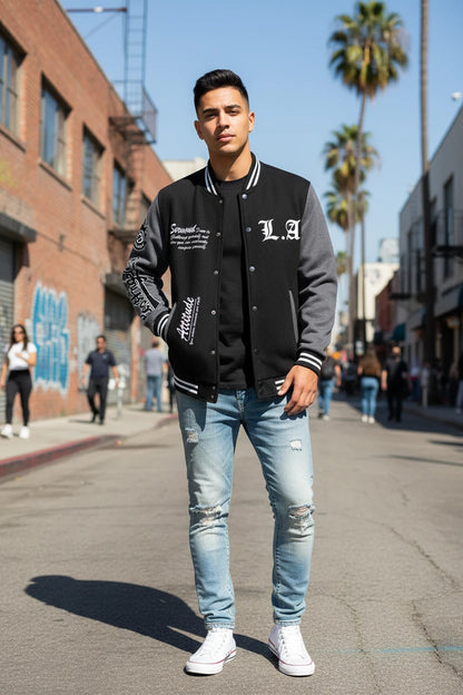 Your Attitude Deternires Your Reight Prints Baseball Jacket Men Casual Loose Top Autumn Fleece Clothing American Hip Hop Coat