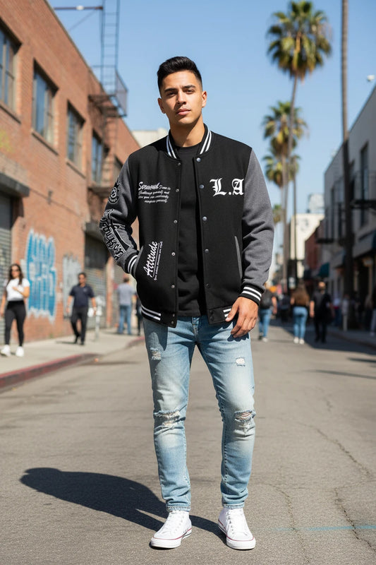 Your Attitude Deternires Your Reight Prints Baseball Jacket Men Casual Loose Top Autumn Fleece Clothing American Hip Hop Coat