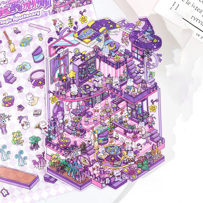 Plus Size 2.5D Cartoon Castle Town Landscape Sticker Scene DIY Toy Game Sticker Festival Birthday Gift for Kid Child Girl