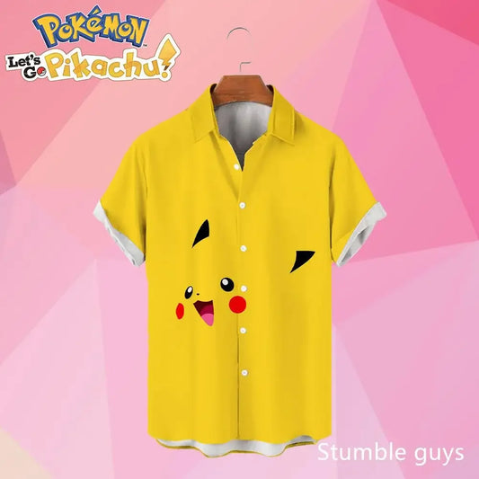 Pokemon Pikachu Hawaiian Men's Shirts 3D Printed Men's Summer Beach Oversize Anime Short-sleeved T-shirt