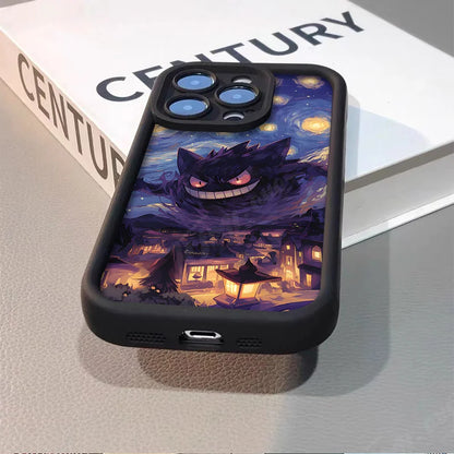Oil Painting P-Pokemon Case for iPhone 14 15 Pro Max 13 12 11 X XS XR 7 8 Plus SE 2020 Shockproof Soft Silicone Protective Cover