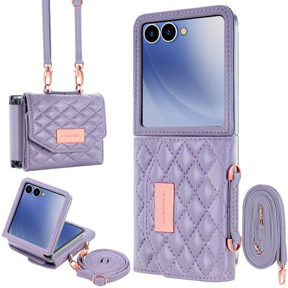 VIETAO Luxury Soft PU Leather Wallet Phone Case for Galaxy Z Flip 7/6/5/4/3 with Crossbody Strap - Durable Protective Cover