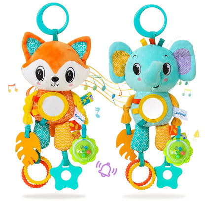 Soft Hanging Crinkle Squeaky Sensory LearningToy Stroller Car Seat Crib Travel Plush Animal Wind Chime with Teether Boys Girls - ST Superstore