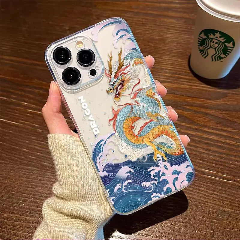 Case For iphone 13 Pro Max 11 14 15 12 Mini 6s 6 7 8 Plus X XS XR cover Chinese Dragon Soft Silicone Couqe