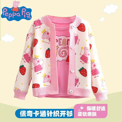 Peppa Pig Autumn and winter girls' cartoon jacquard western-style versatile plus velvet boys' cardigan clothing