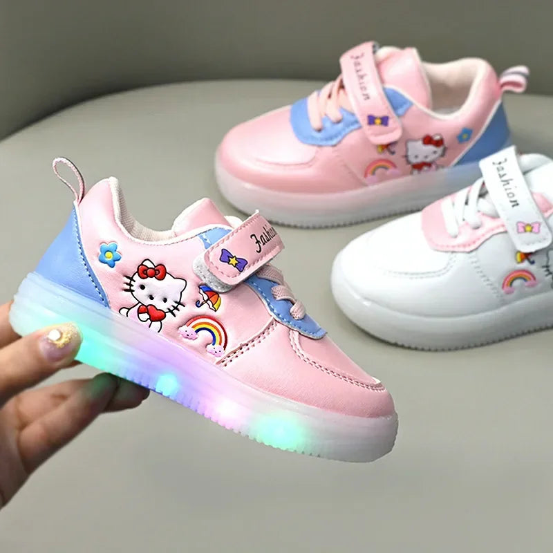 LED Kids Shoes for Girls Cute Cartoon Shoes Baby Girl Kawaii Canvas Shoes Soft Bottom Sneakers Casual Shoes