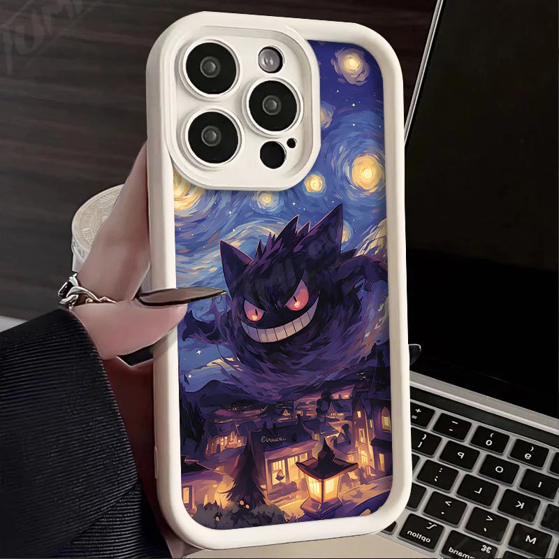 Oil Painting P-Pokemon Case for iPhone 14 15 Pro Max 13 12 11 X XS XR 7 8 Plus SE 2020 Shockproof Soft Silicone Protective Cover