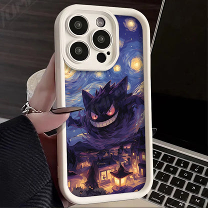 Oil Painting P-Pokemon Case for iPhone 14 15 Pro Max 13 12 11 X XS XR 7 8 Plus SE 2020 Shockproof Soft Silicone Protective Cover