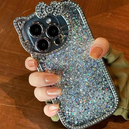Luxury Sequins 3D Cat Ears Glitter Phone Case for Iphone 16 14 13 12 11 Pro Max 15 Plus Bling Diamond Plating Shockproof Cover