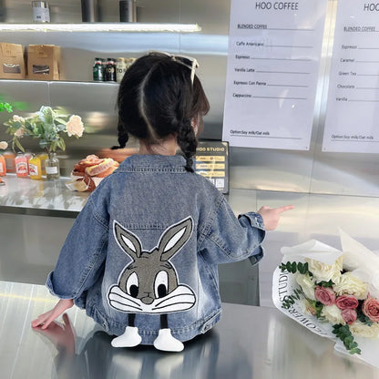 2-7 Years Girls Denim Jackets New Fashion Kids Embroidery Cartoon Rabbit Coat Autumn Children Outerwear Casual Girls Clothes
