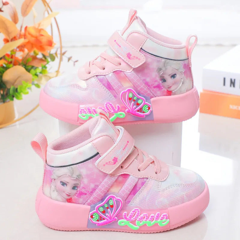 Children Sneakers Girls Fashion Cartoon Mid-top Sneaker Warm Winter Cotton Soft Sole Non-slip Casual Shoes Size 26-36