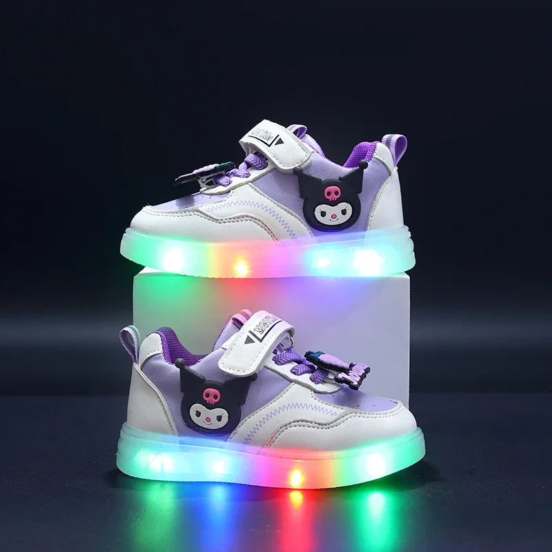 Sanrio Children Led Shoe Girls Lighted Sneakers Glowing Shoe for Kids Soft Soled Breathable Casual Toddler Kuromi Baby Shoes