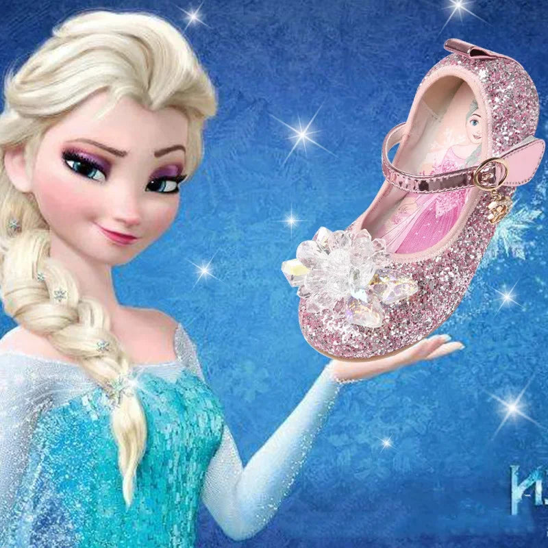 Cartoon Princess Crystal Shoes New Girls Single Shoes Frozen Aisha Sophia Rhinestones Shoes Performance Party Shoes Size 22-36