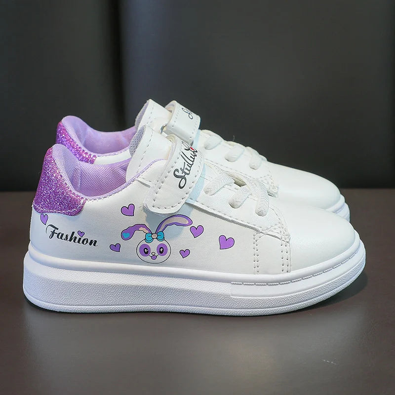 Girls' White Shoes Spring Children Anti-skid Leather Shoes Solid Soles Children's Shallow Mouth Sport Shoes Size 26-37