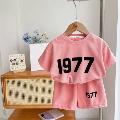 Sports Casual Clothes Boys And Girls Half Sleeve Tshirt Simple Loose Short Pants Outdoor Wear Toddler Printing Trendy Two-piece - ST Superstore