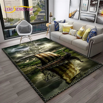 3D Pirate Ship Boat,Sailboat,Barque Carpet Rug for Home Living Room Bedroom Sofa Doormat Decor,kids Area Rug Non-slip Floor Mat