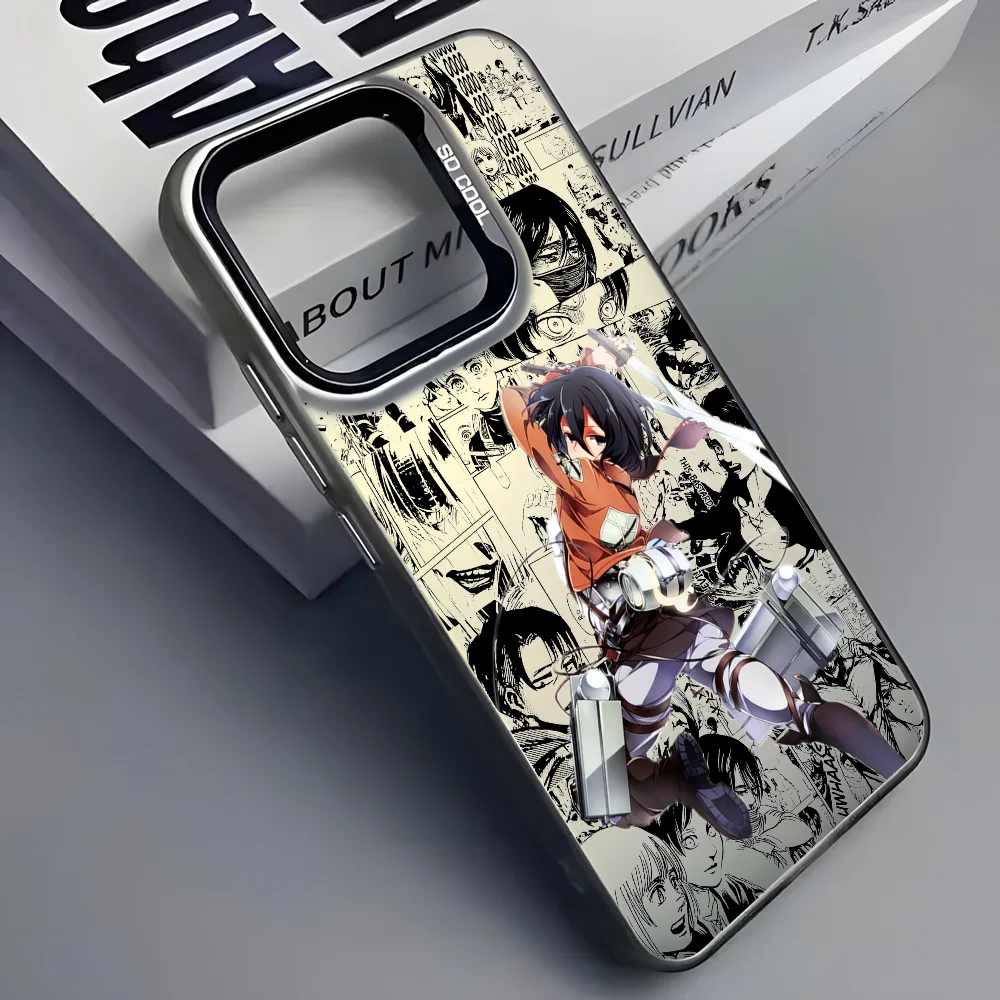 Anime M-Mikasa A-Ackerman Phone Case For iPhone 16 15 14 13 12 11 Pro Max Black Matte Multicolor Laser Metallic Aurora Cover