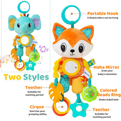 Soft Hanging Crinkle Squeaky Sensory LearningToy Stroller Car Seat Crib Travel Plush Animal Wind Chime with Teether Boys Girls - ST Superstore