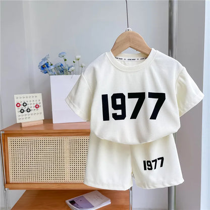 Sports Casual Clothes Boys And Girls Half Sleeve Tshirt Simple Loose Short Pants Outdoor Wear Toddler Printing Trendy Two-piece - ST Superstore