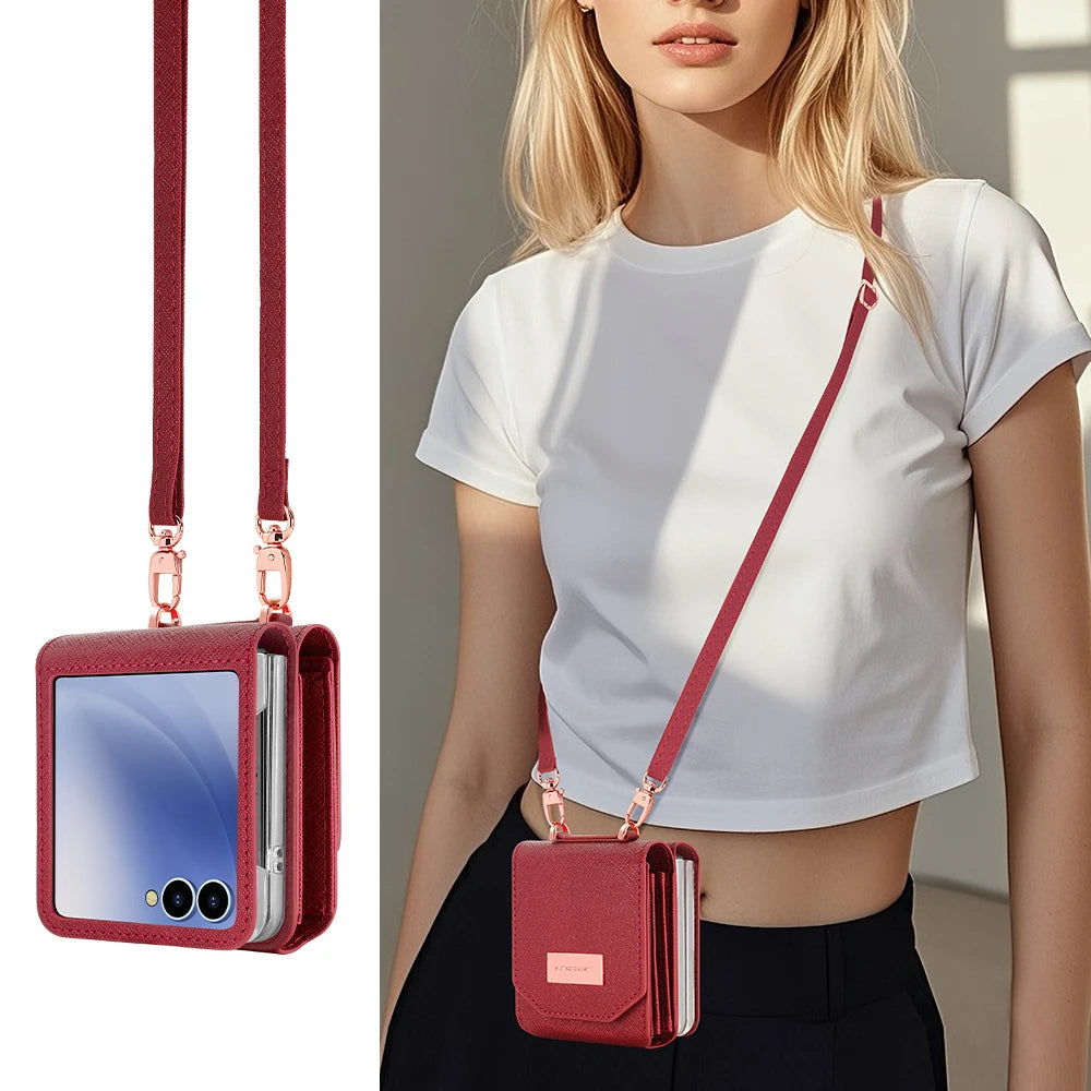 VIETAO Girls' PU Leather Z Flip 7 Card Wallet Phone Case With Crossbody Strap Compatible With Galaxy Z Flip 7 Flip6 Flip5 z4 z3