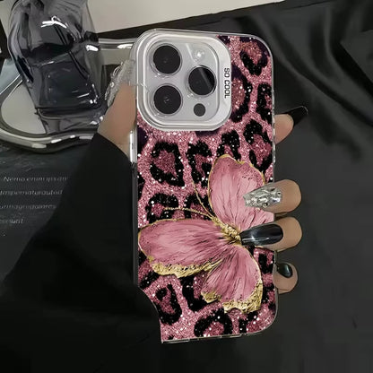 Animal Butterfly Leopard Print Phone Case For iPhone 16 Pro Max 16E 15 14 Plus 13 12 11 Pro X XS XR 7 8 Plus SE Shockproof Cover