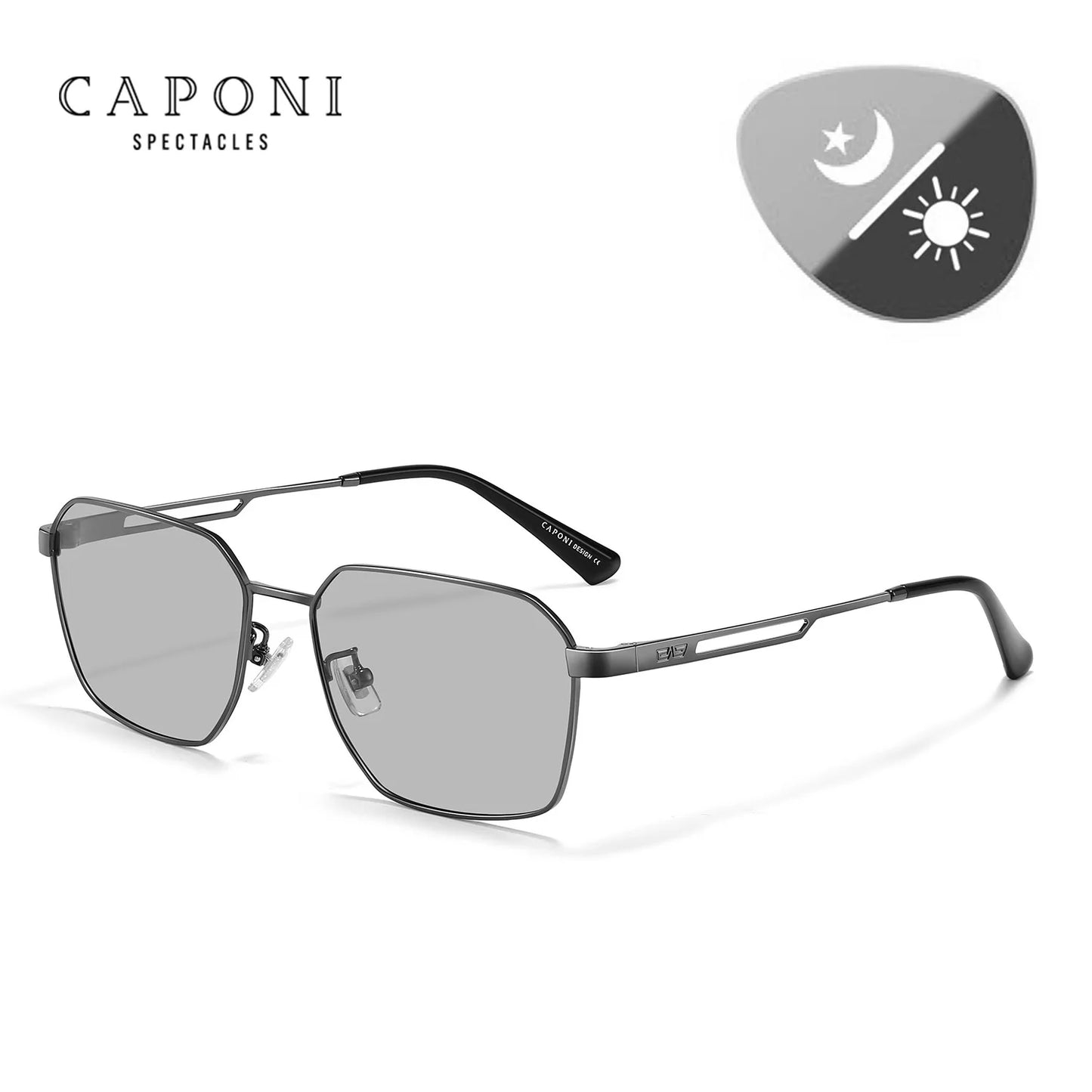 CAPONI Polarized Sunglasses Men Outdoor Brand Design Black Sun Glasses Driving UV400 Protect Photochromic Gray Glasses BS24708