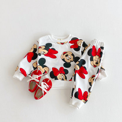 Full-print Minnie Cute Baby Girls Sweatshirt Suit Spring Fall Children's Clothes Loose Fashion Long Sleeve Tops Pants 2piece Set