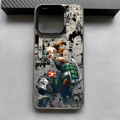 Anime K-Katsuki Bakugo Phone Case For iPhone 16 15 14 13 12 11 Pro Max Black Matte Multicolor Laser Metallic Aurora Cover