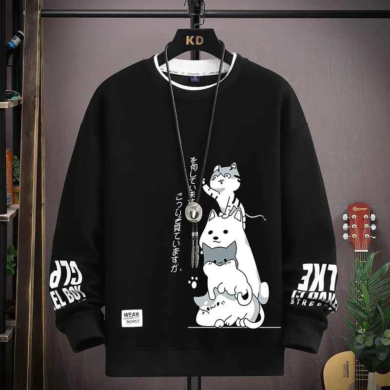 Autumn Men's Sweatshirt Adolescent Astronaut Printed Long Sleeve T-shirt Fashion Men's Clothing Grey O Neck Harajuku Top New