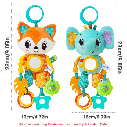 Soft Hanging Crinkle Squeaky Sensory LearningToy Stroller Car Seat Crib Travel Plush Animal Wind Chime with Teether Boys Girls - ST Superstore