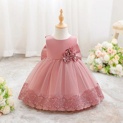Toddler Flower Baby Wedding Princess Girls Dress Elegant Tulle Bridesmaids 1st Birthday Party Dresses Baby Bow Baptism Costumes - ST Superstore