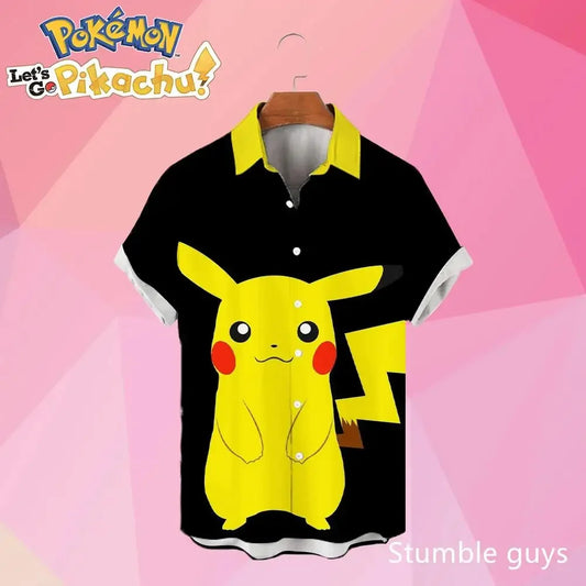 Pokemon Pikachu Hawaiian Men's Shirts 3D Printed Men's Summer Beach Oversize Anime Short-sleeved T-shirt