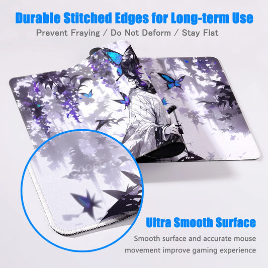 XXL Anime Demon Slayer Kochou Shinobu Mousepad Computer Gamer Lock Edge Table Pad Large Keyboard Mouse Pad Natural Rubber Carpet