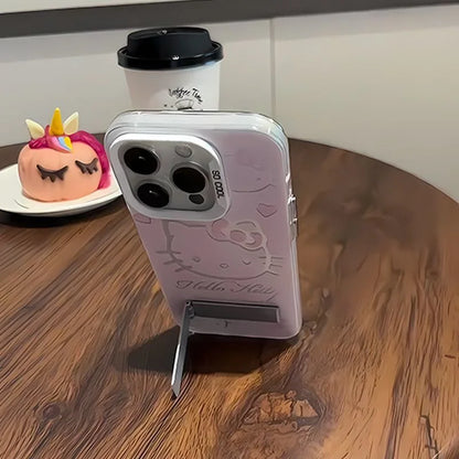 Luxury Pink HelloKitty With Bracket Phone Case For iPhone 17 16 15 14 13 12 11 ProMax XR XS 8 Plus Soft Anti Drop Silicone Cover