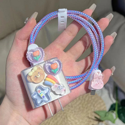 For iPhone Cute Charger Cable Protector Cover For iPhone 16 15 14 13 Pro Max 18W 20W Charger Head Case Cable Cord Winder Protect - ST Superstore