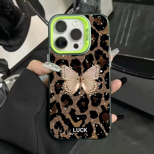 Animal Butterfly Leopard Print Phone Case For iPhone 16 Pro Max 16E 15 14 Plus 13 12 11 Pro X XS XR 7 8 Plus SE Shockproof Cover