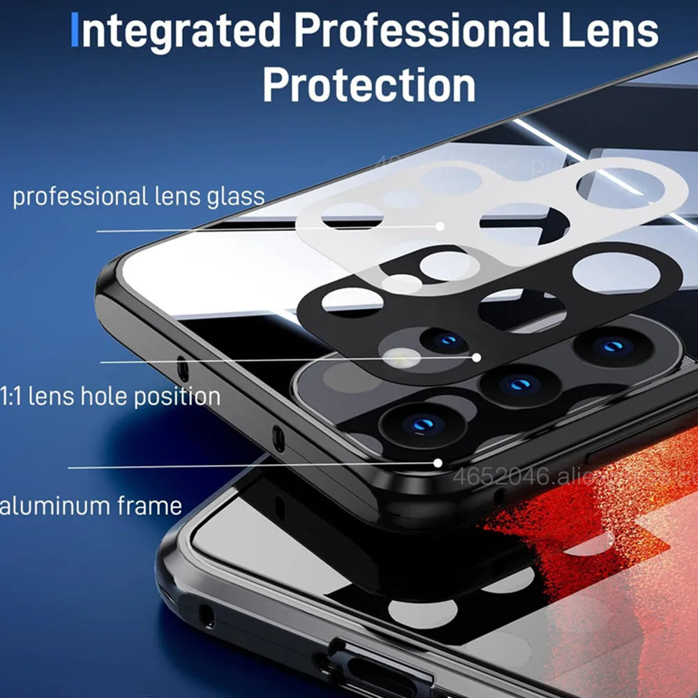 Double-sided Glass Magnetic Phone Case For Samsung Galaxy S25 Ultra S24 FE S23 Plus S22 Ultra S21 S20 A16 360 Full Protect Case