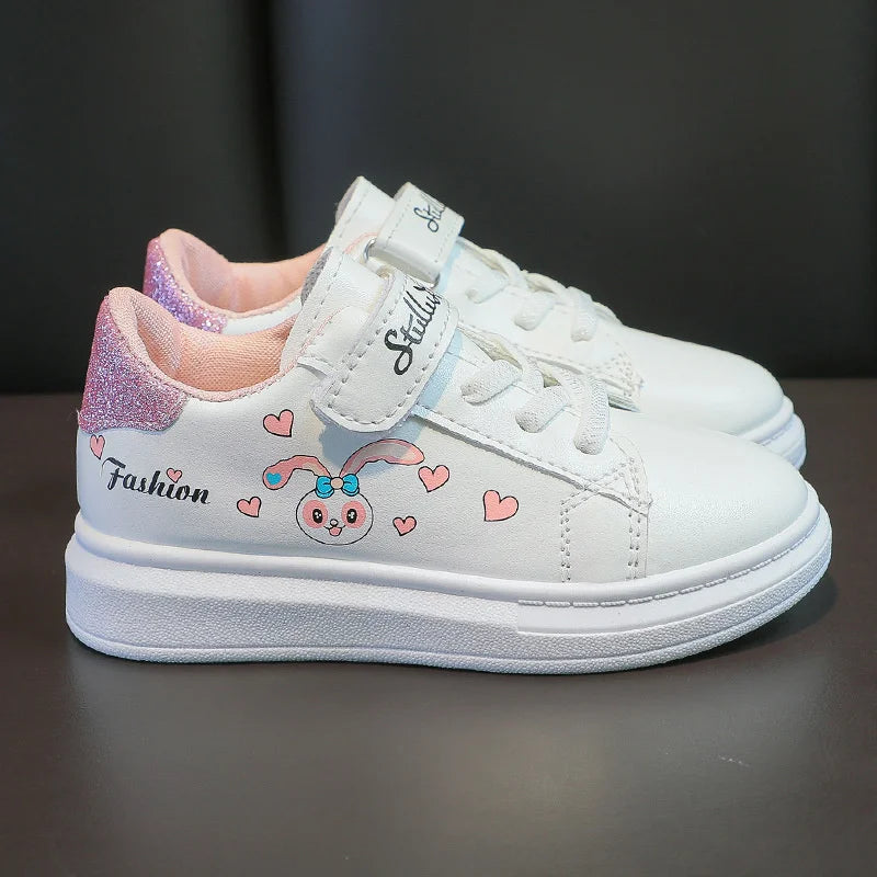 Girls' White Shoes Spring Children Anti-skid Leather Shoes Solid Soles Children's Shallow Mouth Sport Shoes Size 26-37
