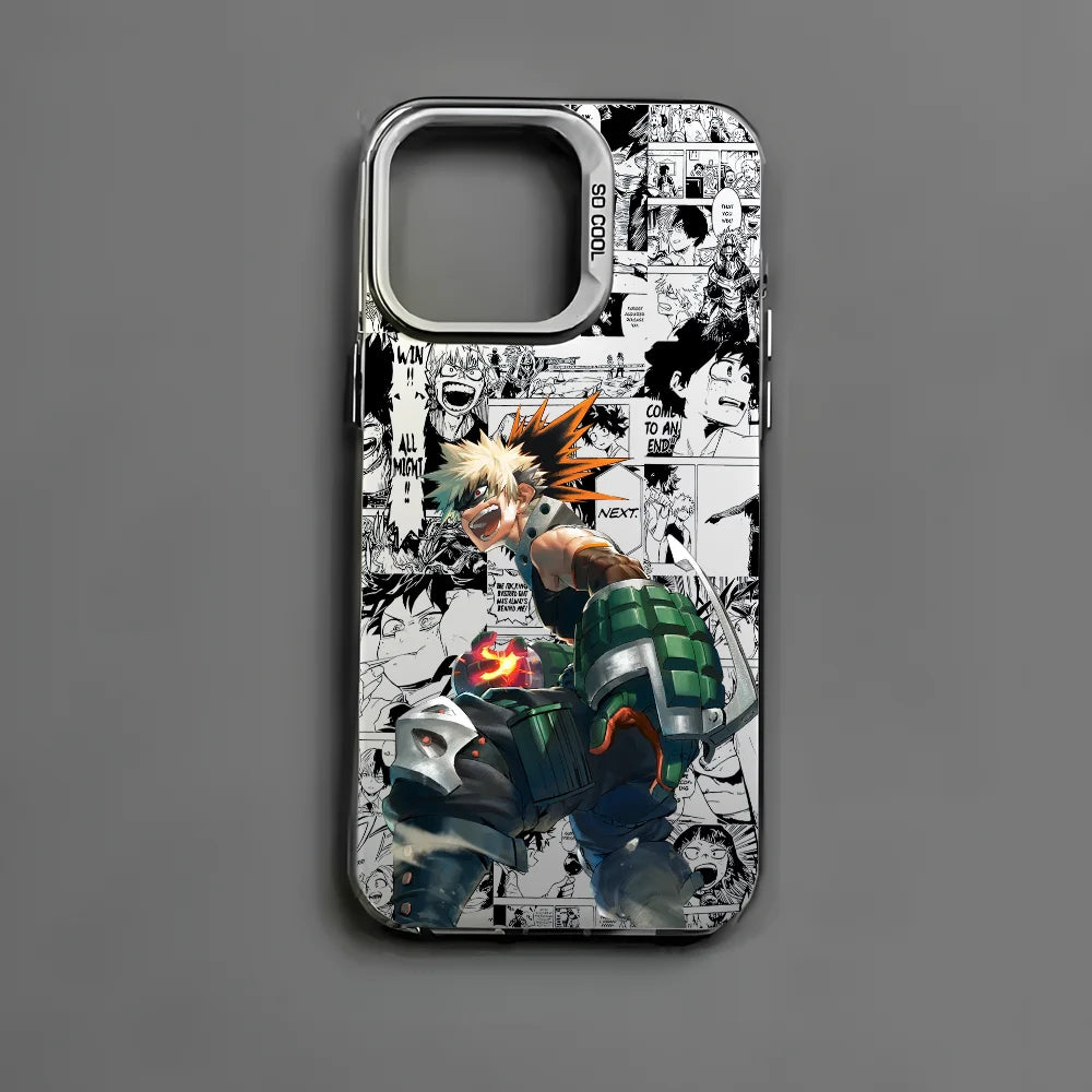 Anime K-Katsuki Bakugo Phone Case For iPhone 16 15 14 13 12 11 Pro Max Black Matte Multicolor Laser Metallic Aurora Cover