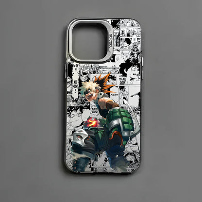 Anime K-Katsuki Bakugo Phone Case For iPhone 16 15 14 13 12 11 Pro Max Black Matte Multicolor Laser Metallic Aurora Cover
